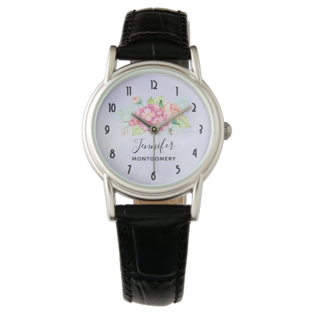 Elegant Rosa Watercolor Flower Bouquet Armbandsur (Framsida)