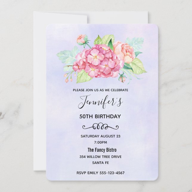 Elegant Rosa Watercolor Flower Bouquet Birthday Inbjudningar (Framsida)