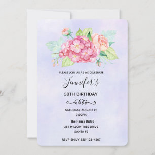 Elegant Rosa Watercolor Flower Bouquet Birthday Inbjudningar