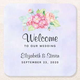 Elegant Rosa Watercolor Flower Bouquet Bröllop Underlägg Papper Kvadrat