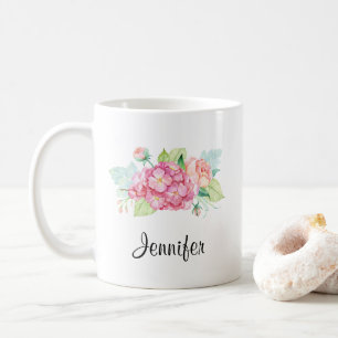 Elegant Rosa Watercolor Flower Bouquet Kaffemugg