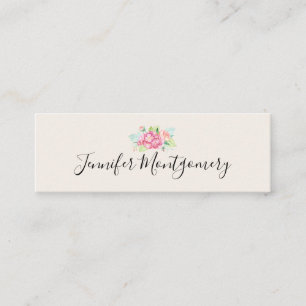 Elegant Rosa Watercolor Flower Bouquet Mini Visitkort
