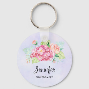 Elegant Rosa Watercolor Flower Bouquet Nyckelring
