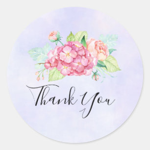 Elegant Rosa Watercolor Flower Bouquet Tack Runt Klistermärke