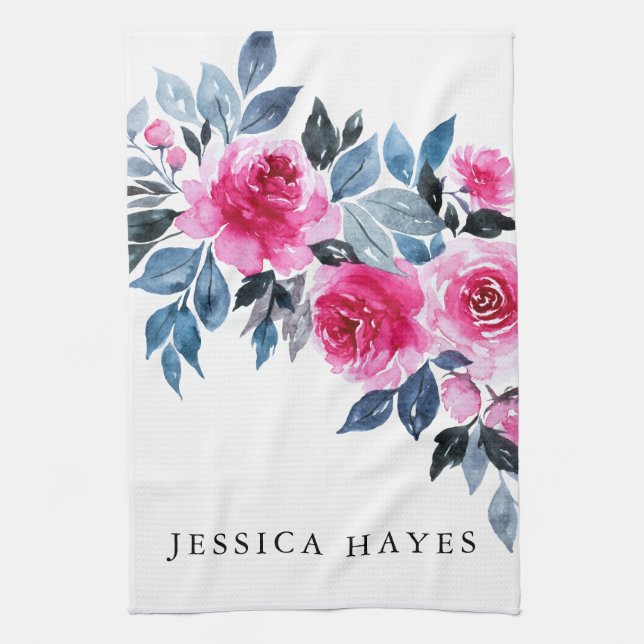 Elegant Rosa Watercolor Flowers Kökshandduk (Vertikal)