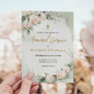 Elegant Rosa Watercolor Flowers Memorial Service Inbjudningar