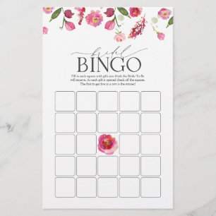 Elegant Rosa Watercolor Flowers Möhippa Bingo Game
