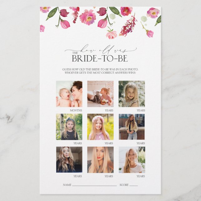 Elegant Rosa Watercolor Flowers Möhippa Game (Framsida)