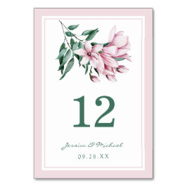 Elegant Rosa Watercolor Magnolia Blommigt Bröllop Bordsnummer