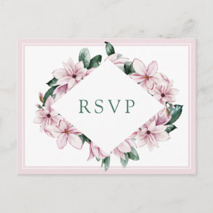 Elegant Rosa Watercolor Magnolia Bröllop OSA Vykort