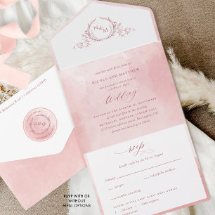 Elegant Rosa Watercolor Monogram Bröllop all