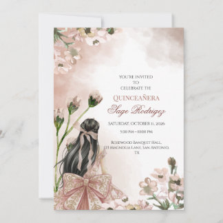 Elegant  Rosa Watercolor Quinceañera Inbjudan