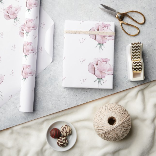 Elegant Rosa Watercolor Ro Bröllop "I do" Presentpapper (Hantverk)