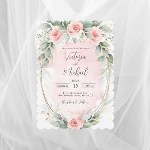 Elegant Rosa  Watercolor Ro Bröllop Inbjudningar