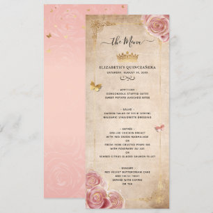 Elegant  Rosa Watercolor Ro Guld Blommigt Meny