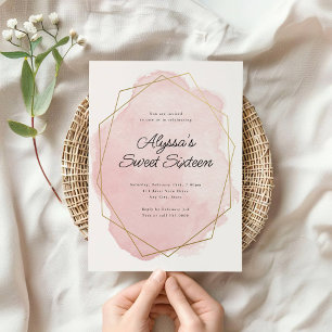 Elegant Rosa Watercolor Sweet sixteen Birthday Inbjudningar