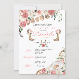 Elegant Rosa Western Charro Cowgirl Quinceañera Inbjudningar