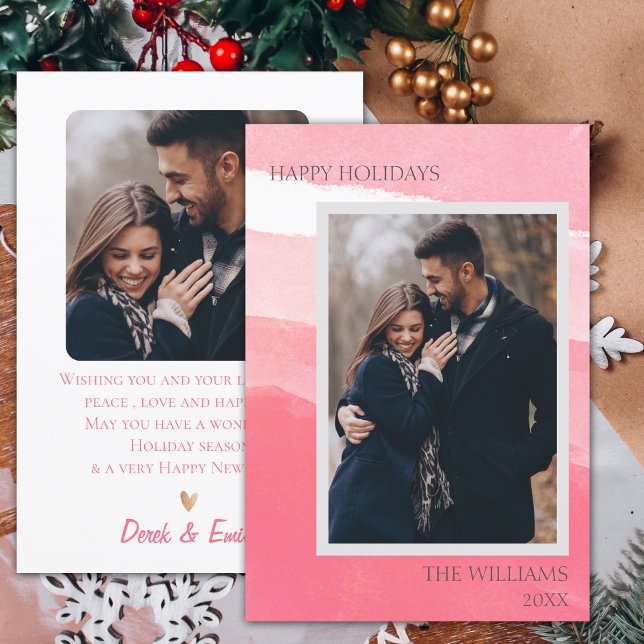 Elegant Rosa White Abstrakt Photo Glad helg (Elegant Pink White Abstract Photo Happy Holidays Card)