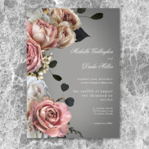 Elegant Rosa White Blommigt Ro Grått Bröllop