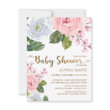 Elegant Rosa White Blommigt Ro Script Baby Shower