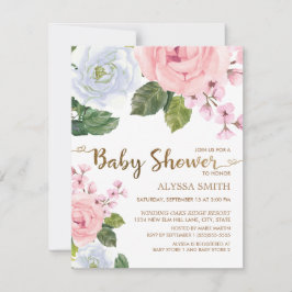 Elegant Rosa White Blommigt Ro Script Baby Shower Inbjudningar