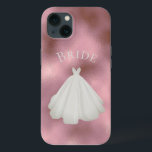 Elegant Rosa White Bride Gown Typography Bröllop<br><div class="desc">Den vita möhippan i elegant har en rosa metallisk glansig söt bakgrund. "Brid"-typografi i kräm. Du måste ha det här ljuva telefonfodralet till din speciella tid.</div>