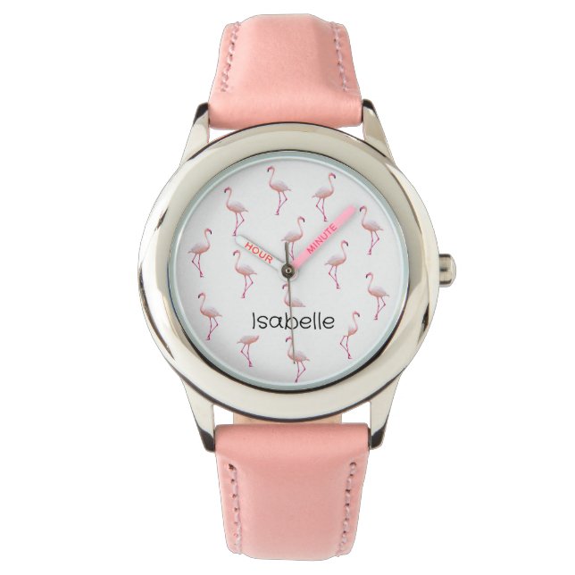 Elegant Rosa White Flamingo | MonogramAnpassningsb Armbandsur (Framsida)