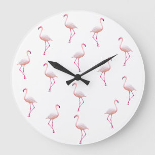 Elegant Rosa White Flamingo MonogramAnpassningsb Stor Klocka