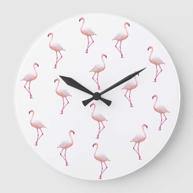 Elegant Rosa White Flamingo | MonogramAnpassningsb Stor Klocka (Framsida)