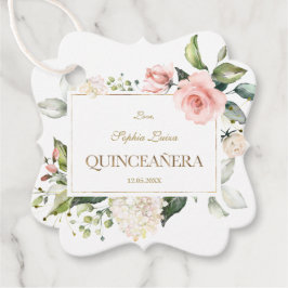 Elegant Rosa  White Flowers Guld Quinceañera Gåvor Etiketter