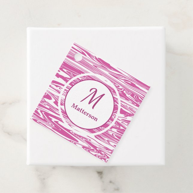 Elegant Rosa White Modern Monogram Anpassningsbar Gåvor Etiketter (På plats)