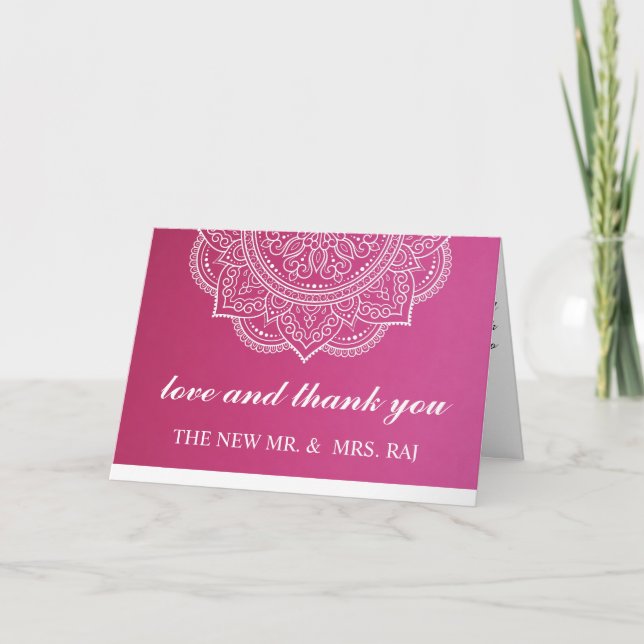 Elegant Rosa White Paisley Indian Hindu Bröllop Th Tack Kort (Framsida)
