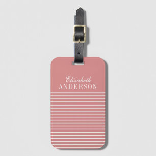 Elegant Rosa White Stripe Monogram-skript Bagagebricka