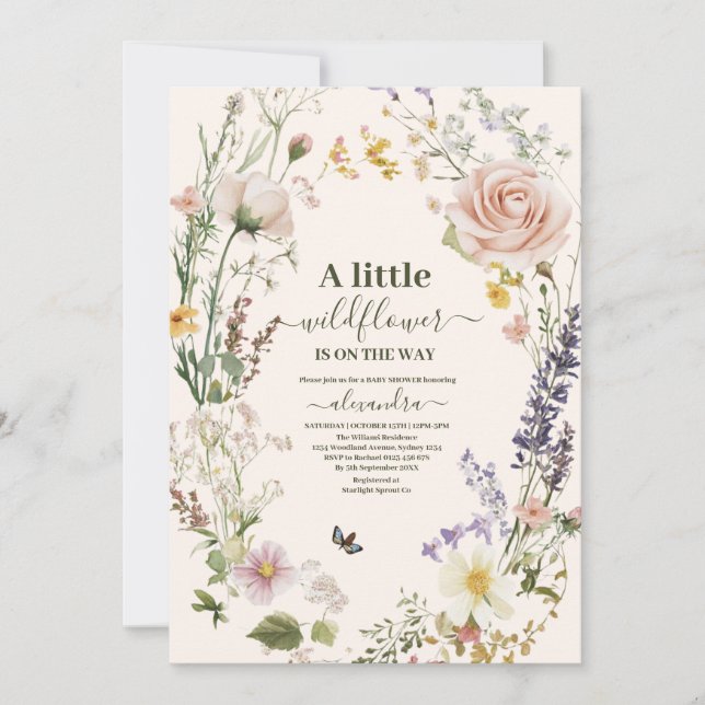 Elegant Rosa Wildblomma Rustic Boho Baby Shower Inbjudningar (Framsida)
