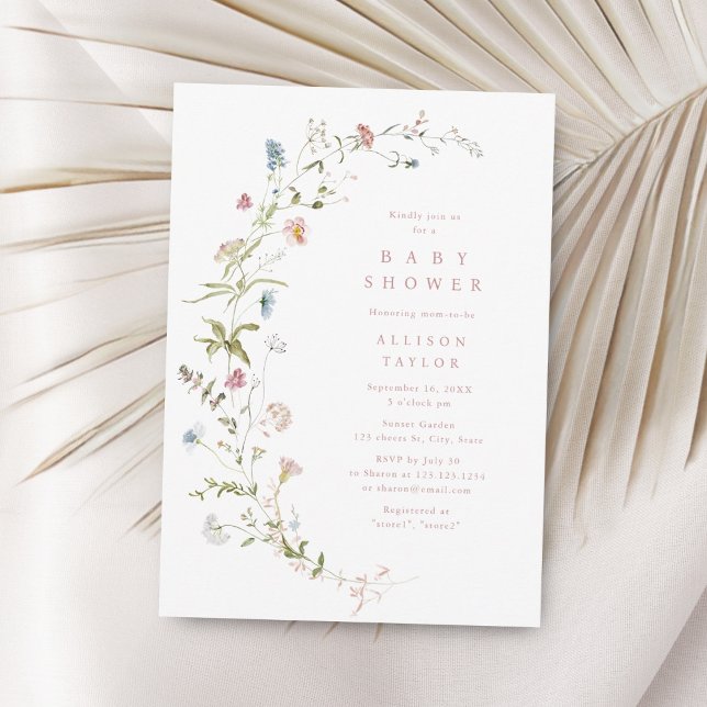 Elegant Rosa Wildblomma Rustic Boho Baby Shower Inbjudningar (Skapare uppladdad)