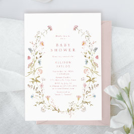 Elegant Rosa Wildblomma Rustic Boho Baby Shower Inbjudningar