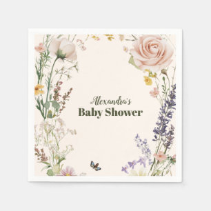 Elegant Rosa Wildblomma Rustic Boho Baby Shower Pappersservett