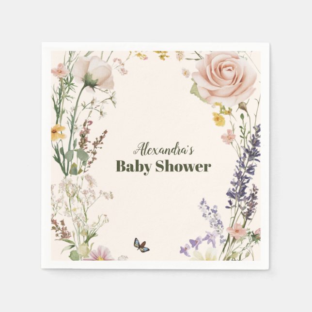 Elegant Rosa Wildblomma Rustic Boho Baby Shower Pappersservett (Framsidan)