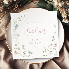 Elegant Rosa Wildblomma Rustic Boho Birthday Pappersservett