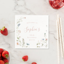 Elegant Rosa Wildblomma Rustic Boho Birthday Pappersservett