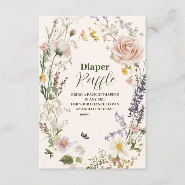 Elegant Rosa Wildblomma Rustic Boho Diapper Raffle Tilläggskort (Framsida)
