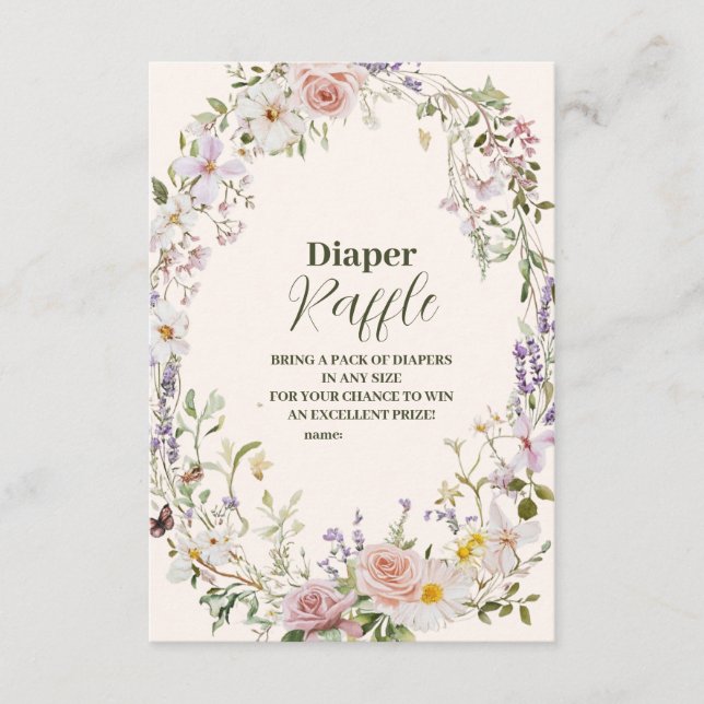 Elegant Rosa WildblommBoho Diapper Raffle Tilläggskort (Framsida)
