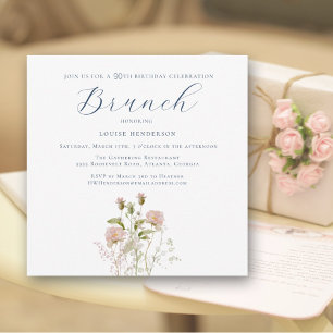 Elegant Rosa Wildblomme 90:e Birthday Brunch Inbjudningar