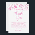 Elegant Rosa Winter Wonderland Baby Shower Tack Kort<br><div class="desc">Vintern i Eleganten är ett underjordiskt tema för babydusch. Tack för att du har ett mallkort med rosa snöflingor med vattenfärg på toppen med ett standardmeddelande redan där. Anpassa den här produkten genom att lägga till ditt namn i grund. Designad för flicka.</div>