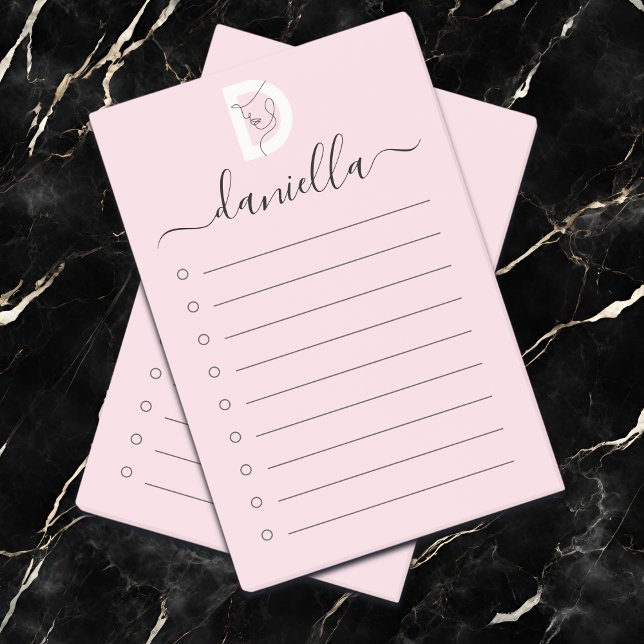 Elegant  Rosa & Women Ansikte Line Art Monogram Post-it Block (Skapare uppladdad)