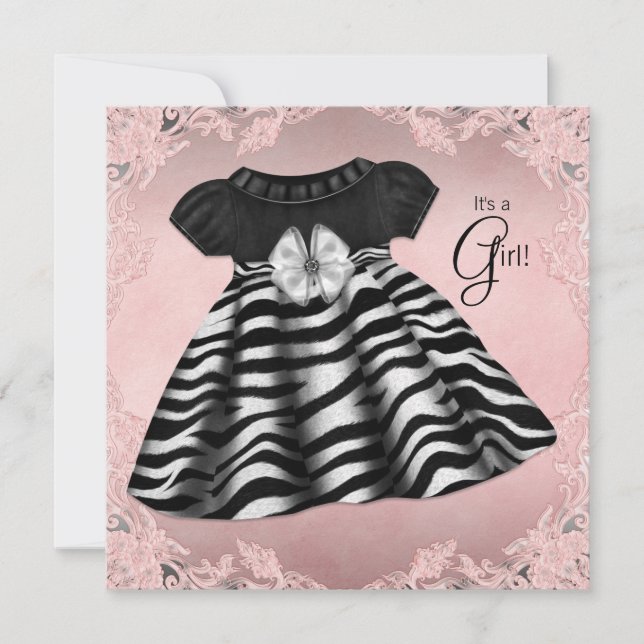 Elegant Rosa Zebra Bebis Shower Inbjudningar (Framsida)