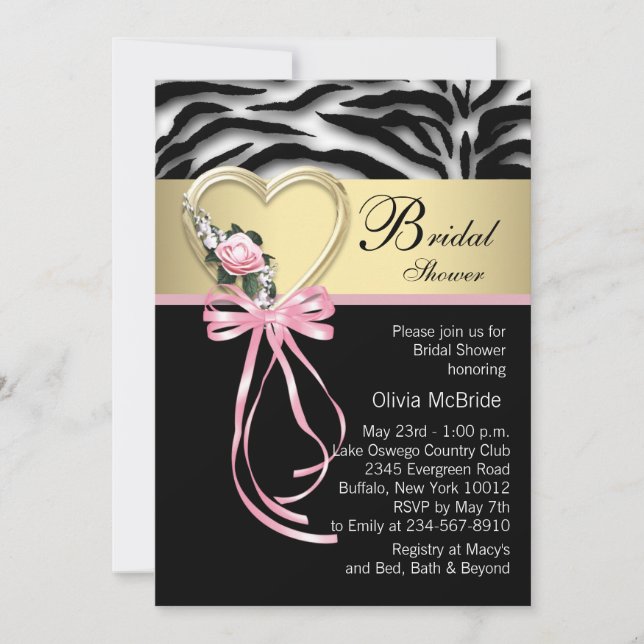 Elegant Rosa Zebra Bröllopsdusch Inbjudningar (Framsida)