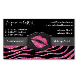 Elegant Rosa Zebra Glitter Kiss Cosmetolog Visitkortmagnet