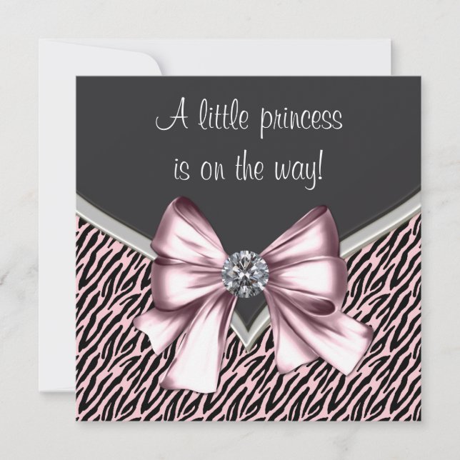 Elegant Rosa Zebra Princess Baby Shower Inbjudningar (Framsida)