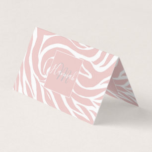Elegant  Rosa Zebra White Animal Print Visitkort